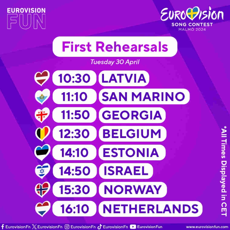 Eurovision 2024 The schedule of the fourth day of rehearsals (Tuesday